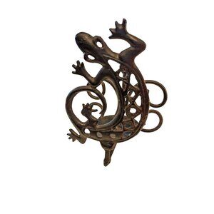 Vintage Southwestern Black Wrought Iron Gecko Lizard Pillar Candle Holder Sconce